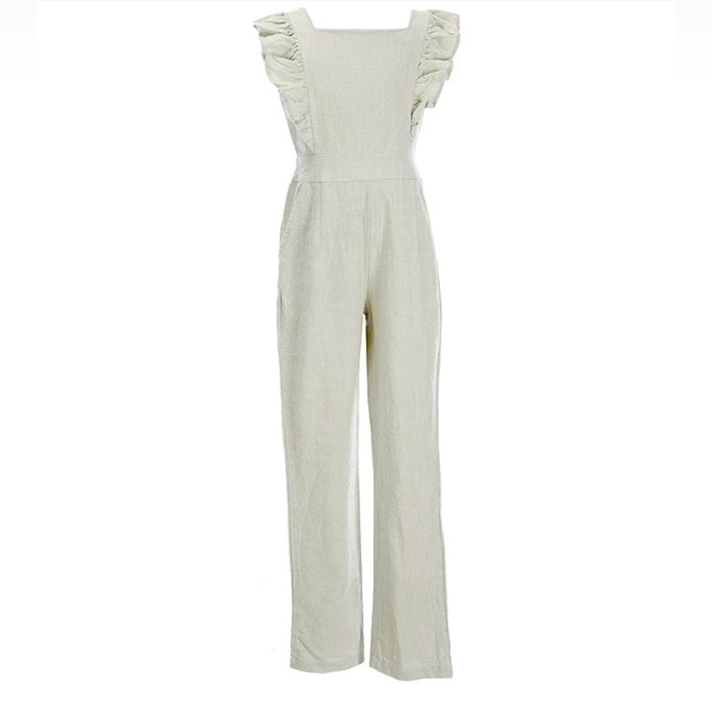Chelsea & Violet Big Girls Large Pinafore Ruffle Sleeve Linen Jumpsuit NWT